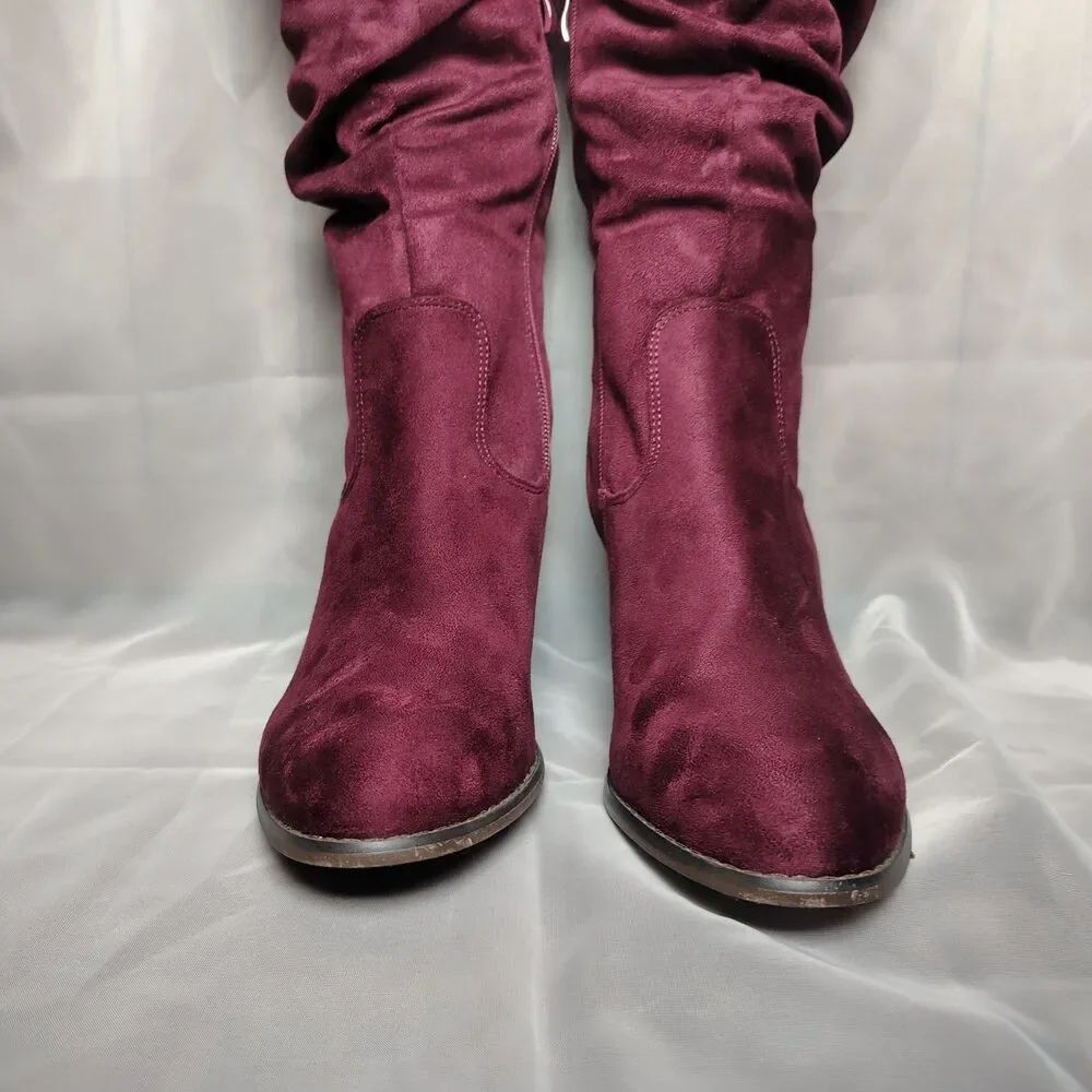 Journee Collection Kaison Wine Faux Suede Over The Knee Slouchy Boot Size WC 10